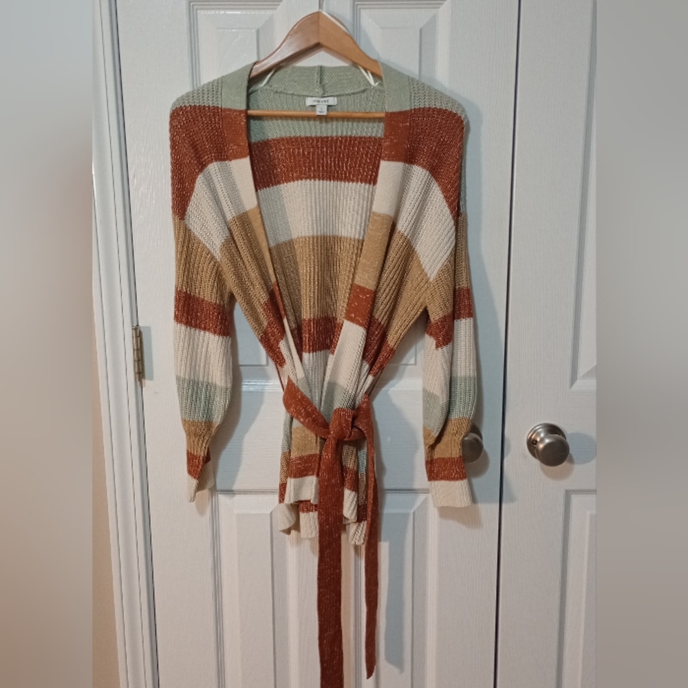 Nine West Multicolor Striped Belted Cardigan